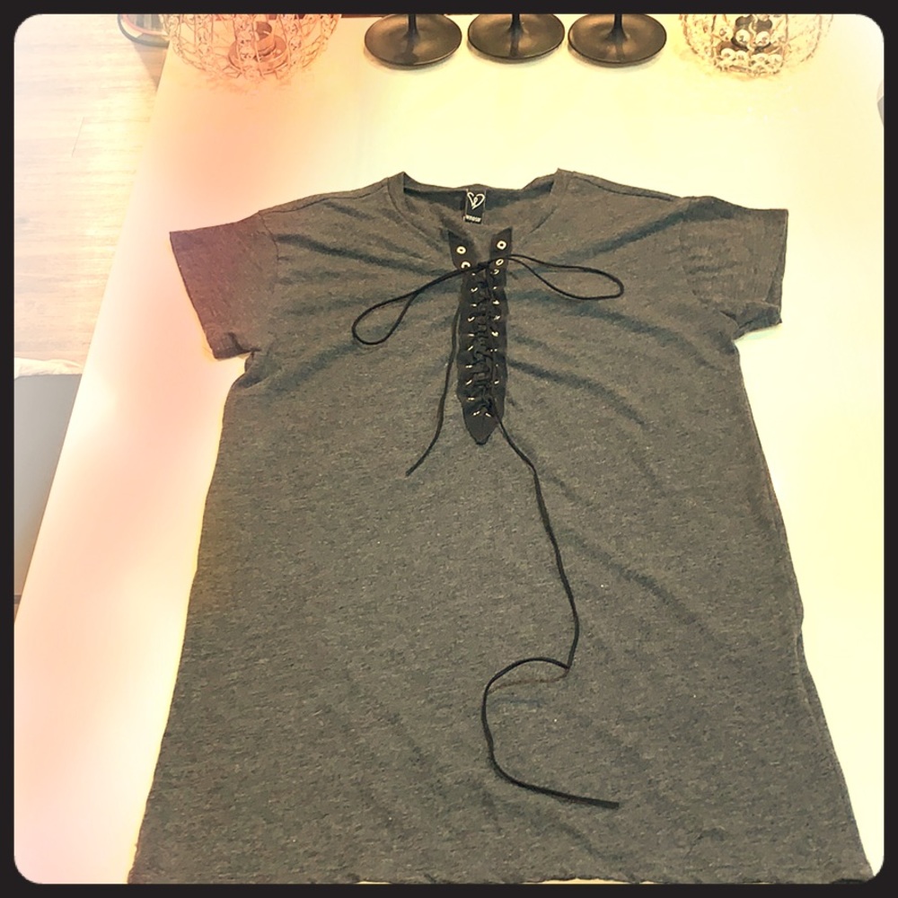 Edgy half lace up mini tshirt dress